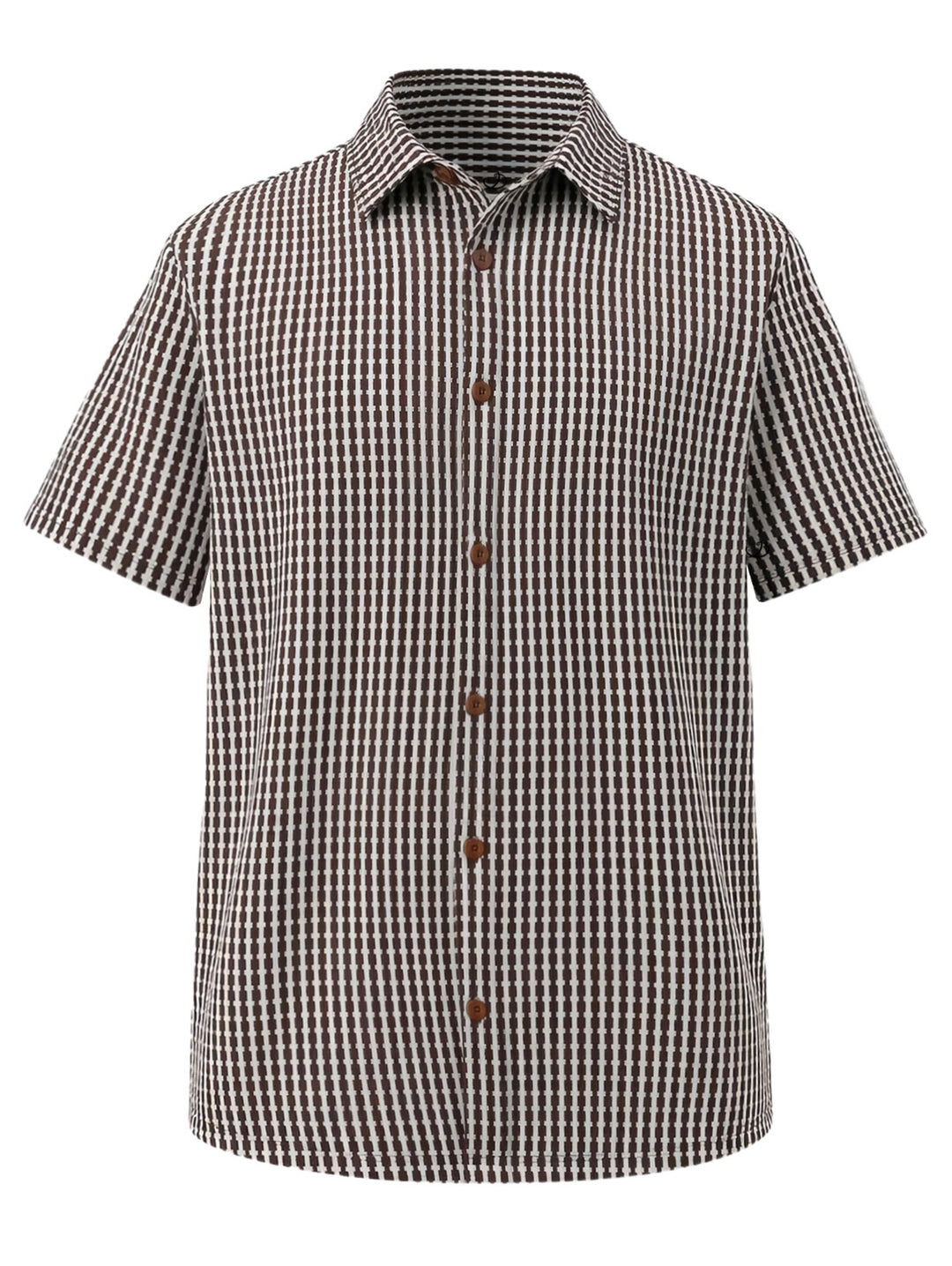 Men's Fine Check Print Button Up Textured Vintage Shirt