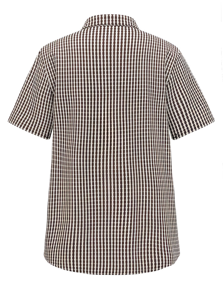 Men's Fine Check Print Button Up Textured Vintage Shirt