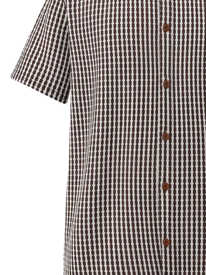 Men's Fine Check Print Button Up Textured Vintage Shirt