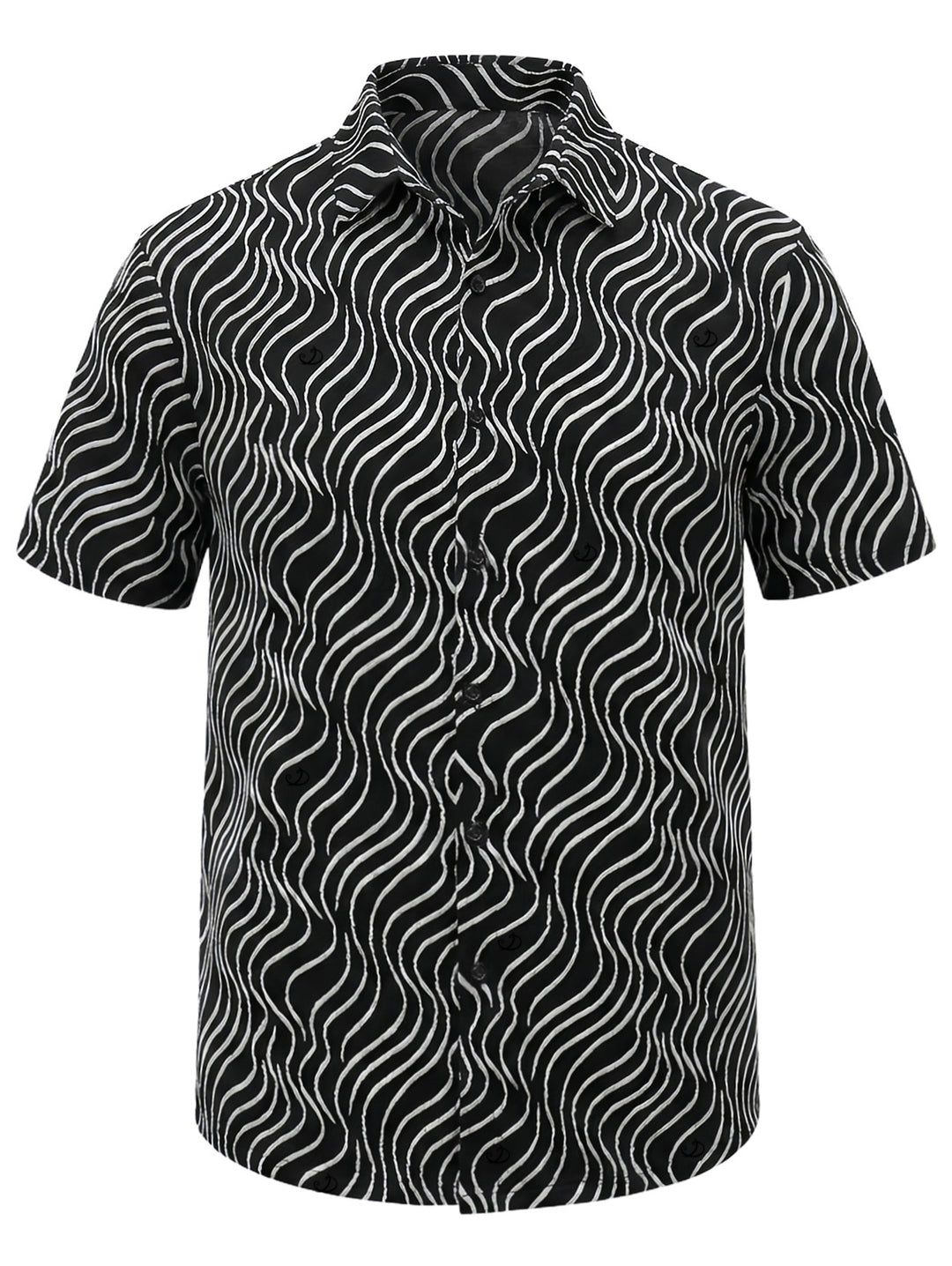 Men's Monochrome Wave Striped Print Button Up Vintage Shirt