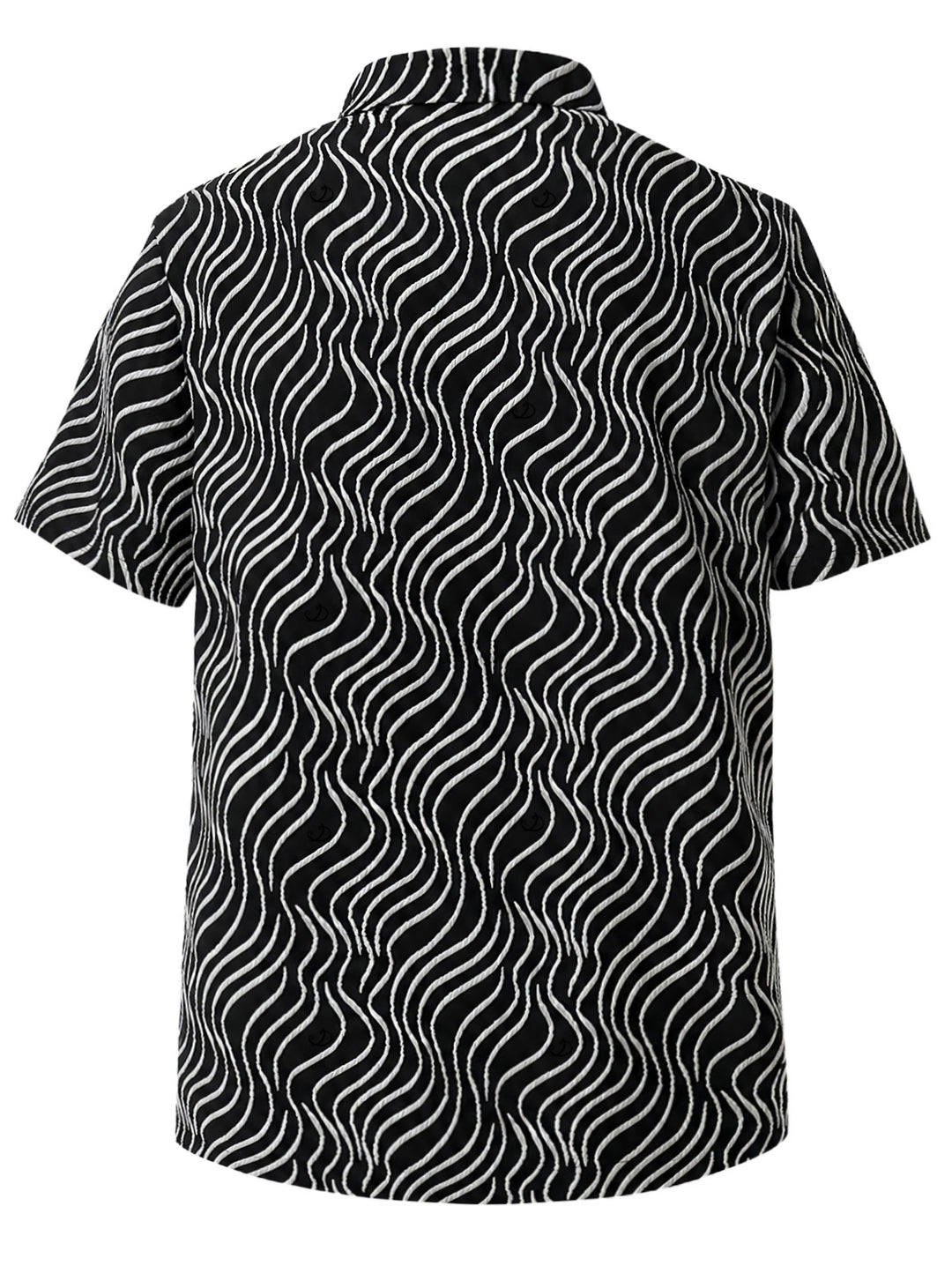 Men's Monochrome Wave Striped Print Button Up Vintage Shirt
