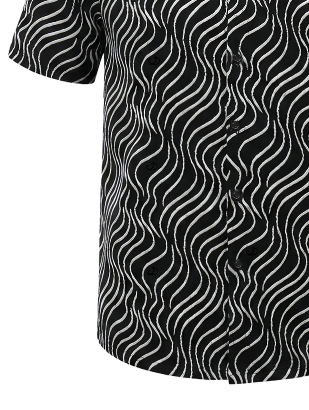 Men's Monochrome Wave Striped Print Button Up Vintage Shirt