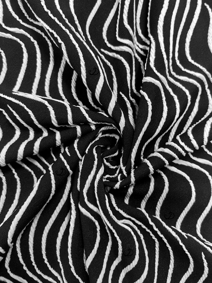 Monochrome Wave Striped Print Spaghetti Strap Bodycon Maxi Vintage Dress
