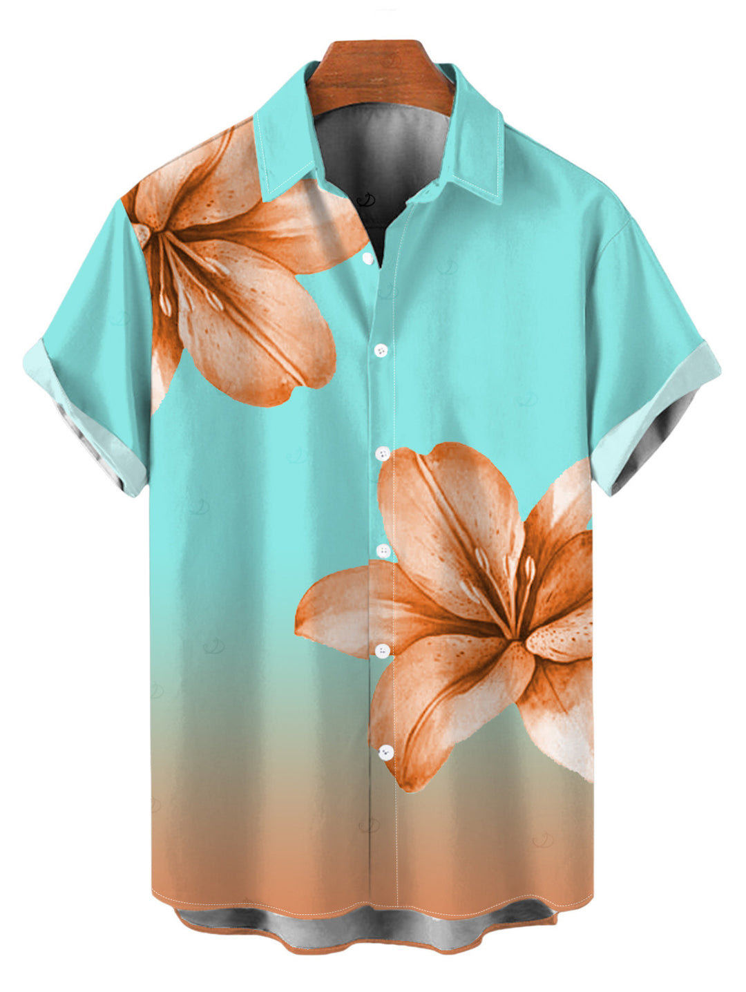 Men's Lily Floral Print Ombre Button Up Vacation Shirt