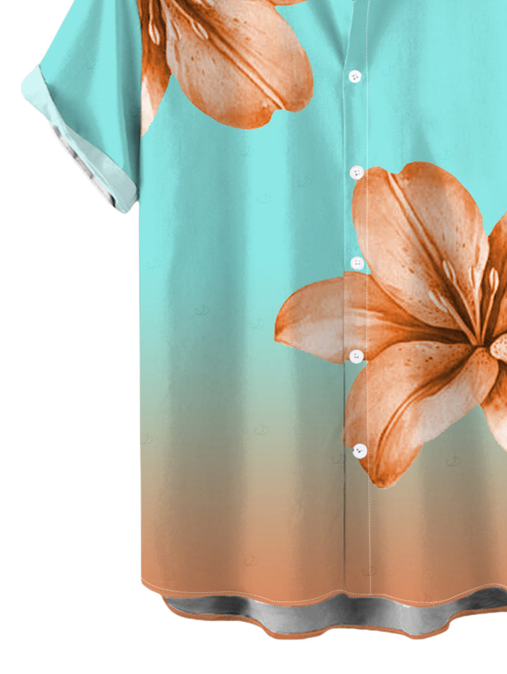 Men's Lily Floral Print Ombre Button Up Vacation Shirt