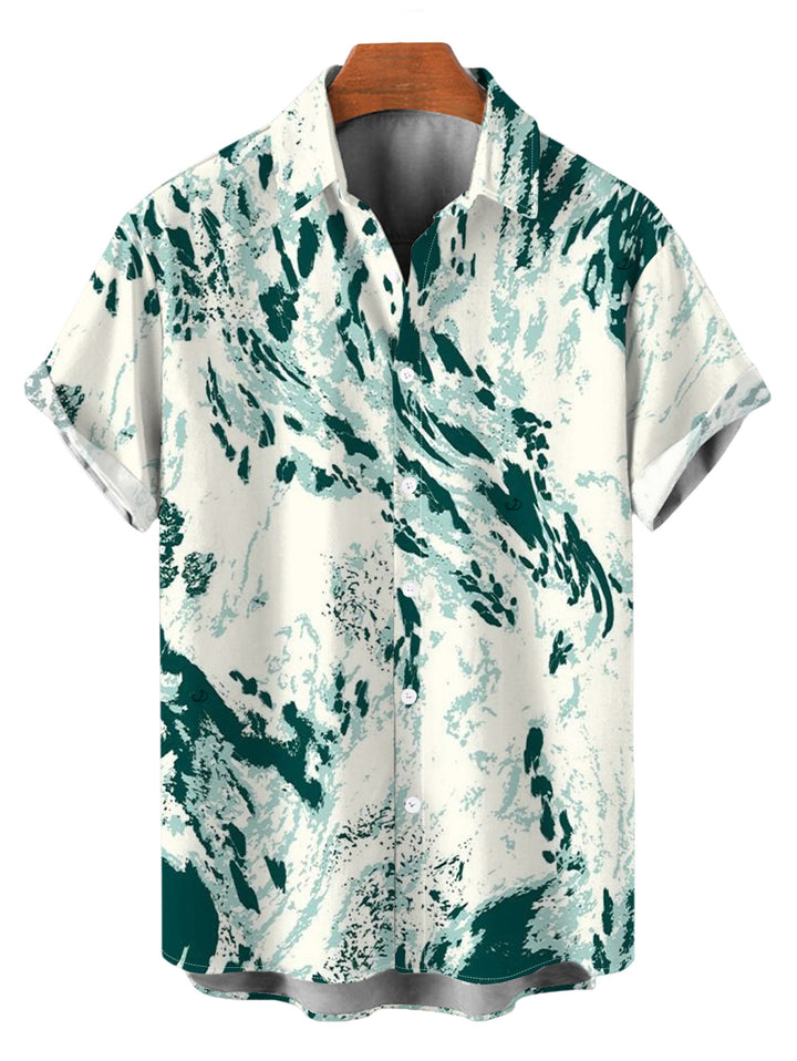 Men's Abstract Ink Painting Print Button Up Vacation Shirt