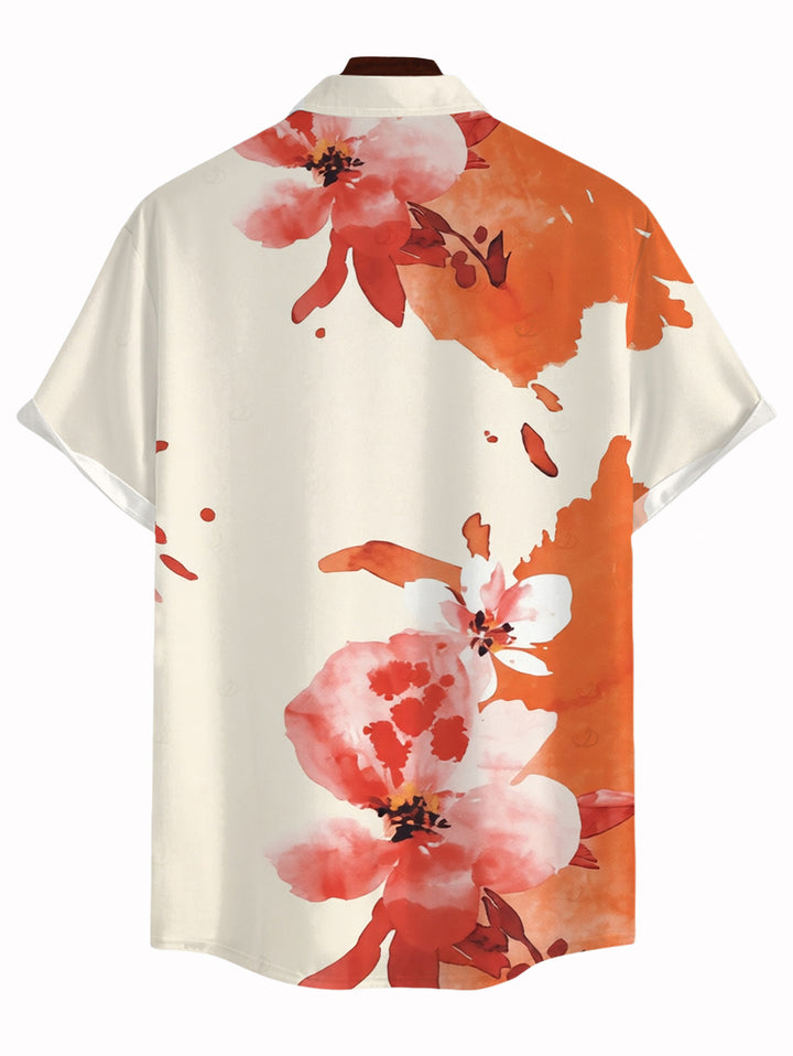 Men's Ink Painting Flower Print Button Up Vacation Shirt