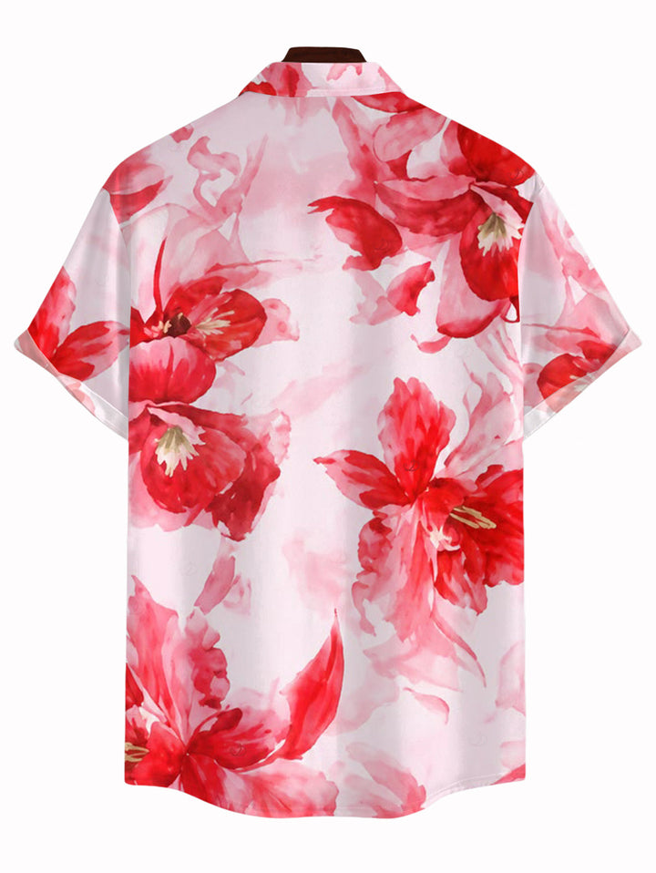 Men's Watercolor Tie Dye Rose Floral Print Button Up Vacation Shirt