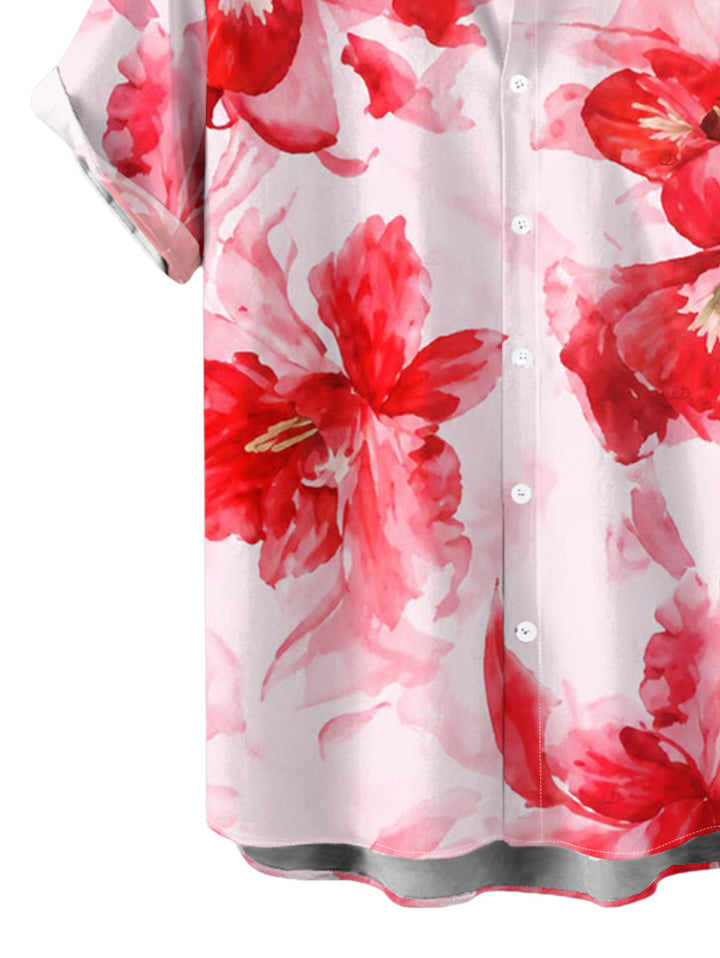 Men's Watercolor Tie Dye Rose Floral Print Button Up Vacation Shirt