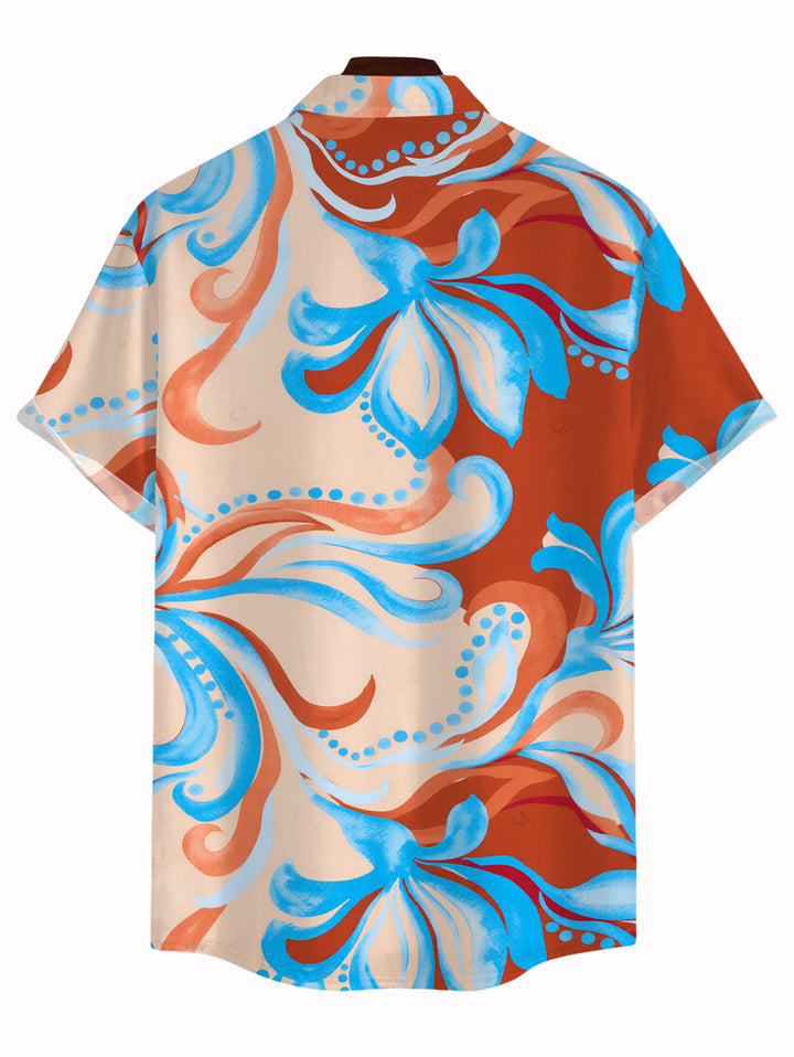 Men's Colorblock Tropical Abstract Flower Print Button Up Beach Vacation Shirt