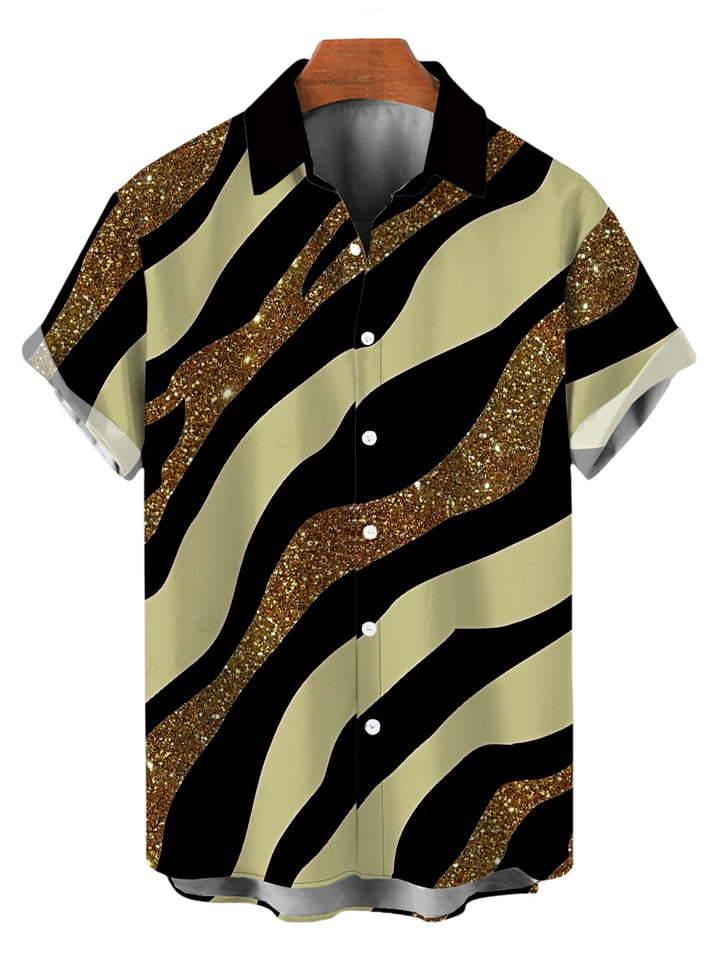 Men's Colorblock Sequied Zebra Print Button Up Vacation Shirt