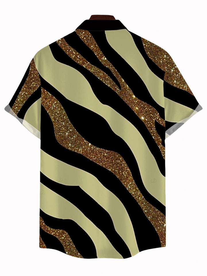 Men's Colorblock Sequied Zebra Print Button Up Vacation Shirt