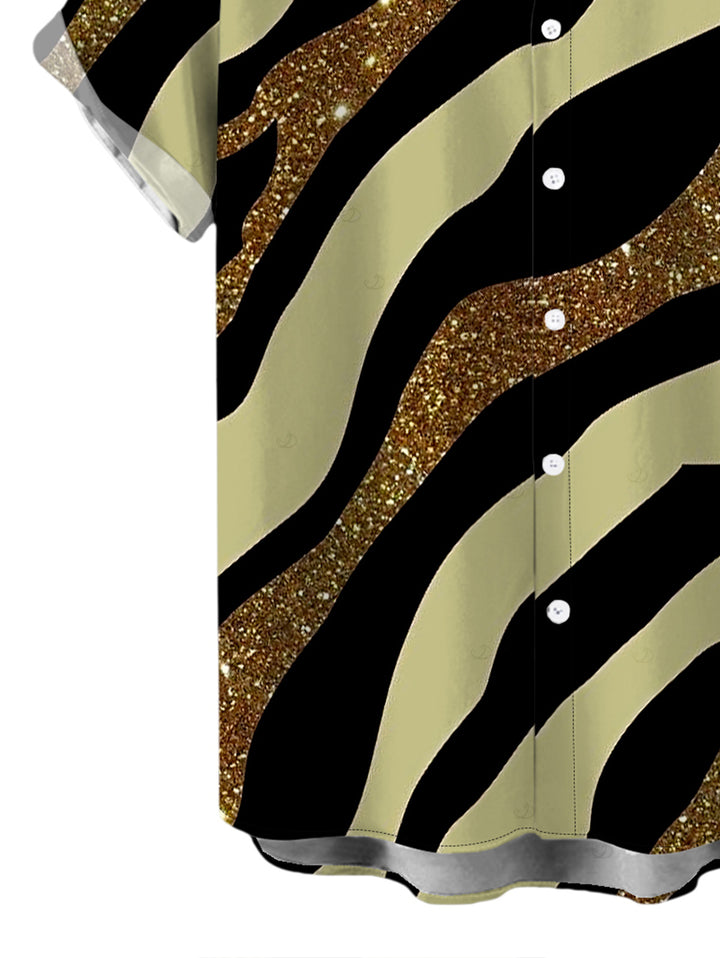 Men's Colorblock Sequied Zebra Print Button Up Vacation Shirt
