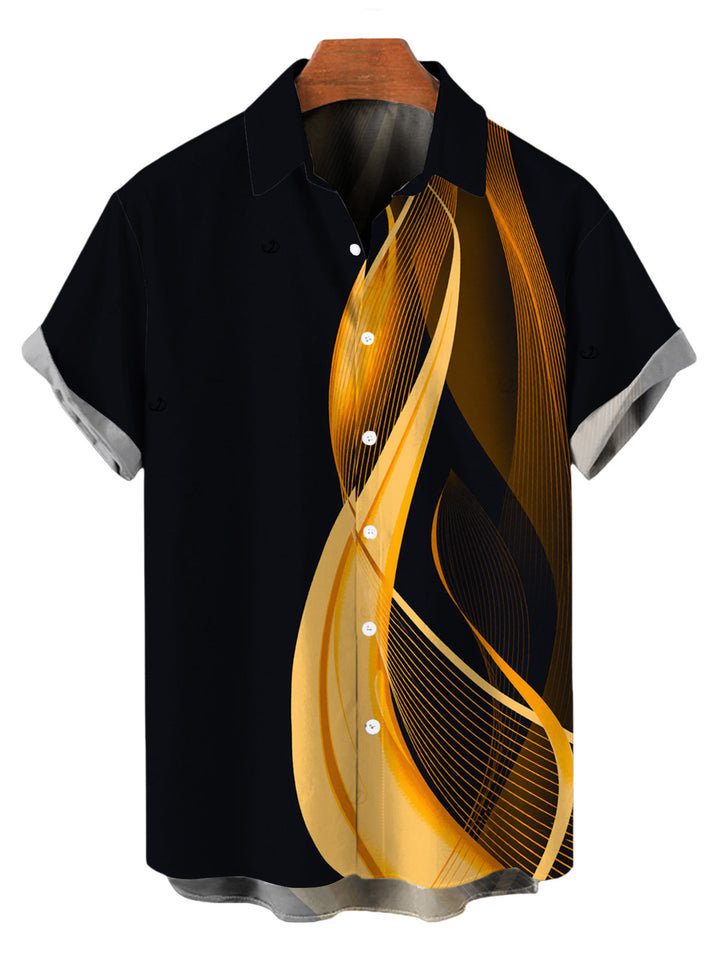 Men's Abstract Fluid Print Button Up Vacation Shirt