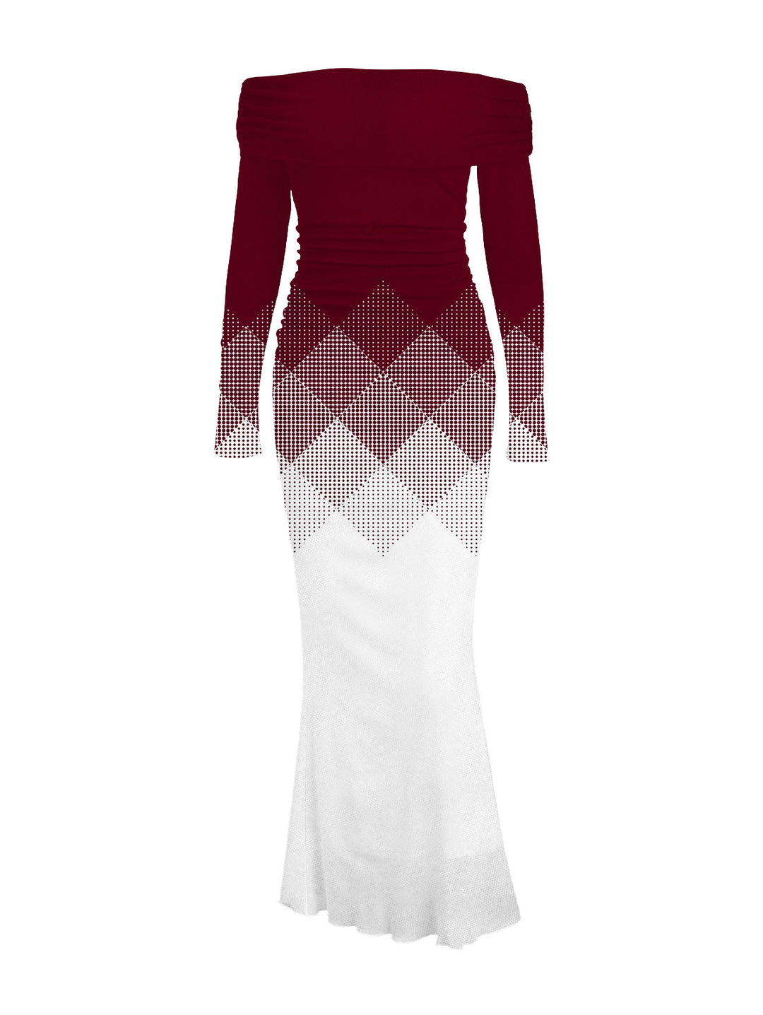 Ombre Argyle Geometric Print Foldover Off the Shoulder Mermaid Bodydon Party Dress