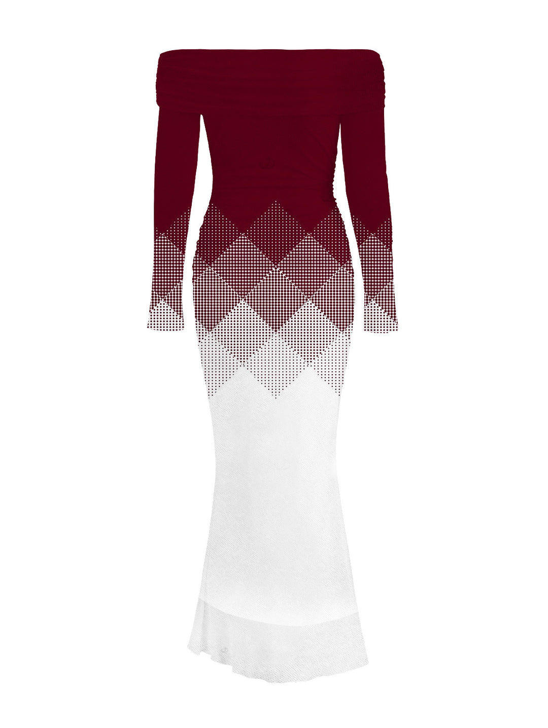 Ombre Argyle Geometric Print Foldover Off the Shoulder Mermaid Bodydon Party Dress