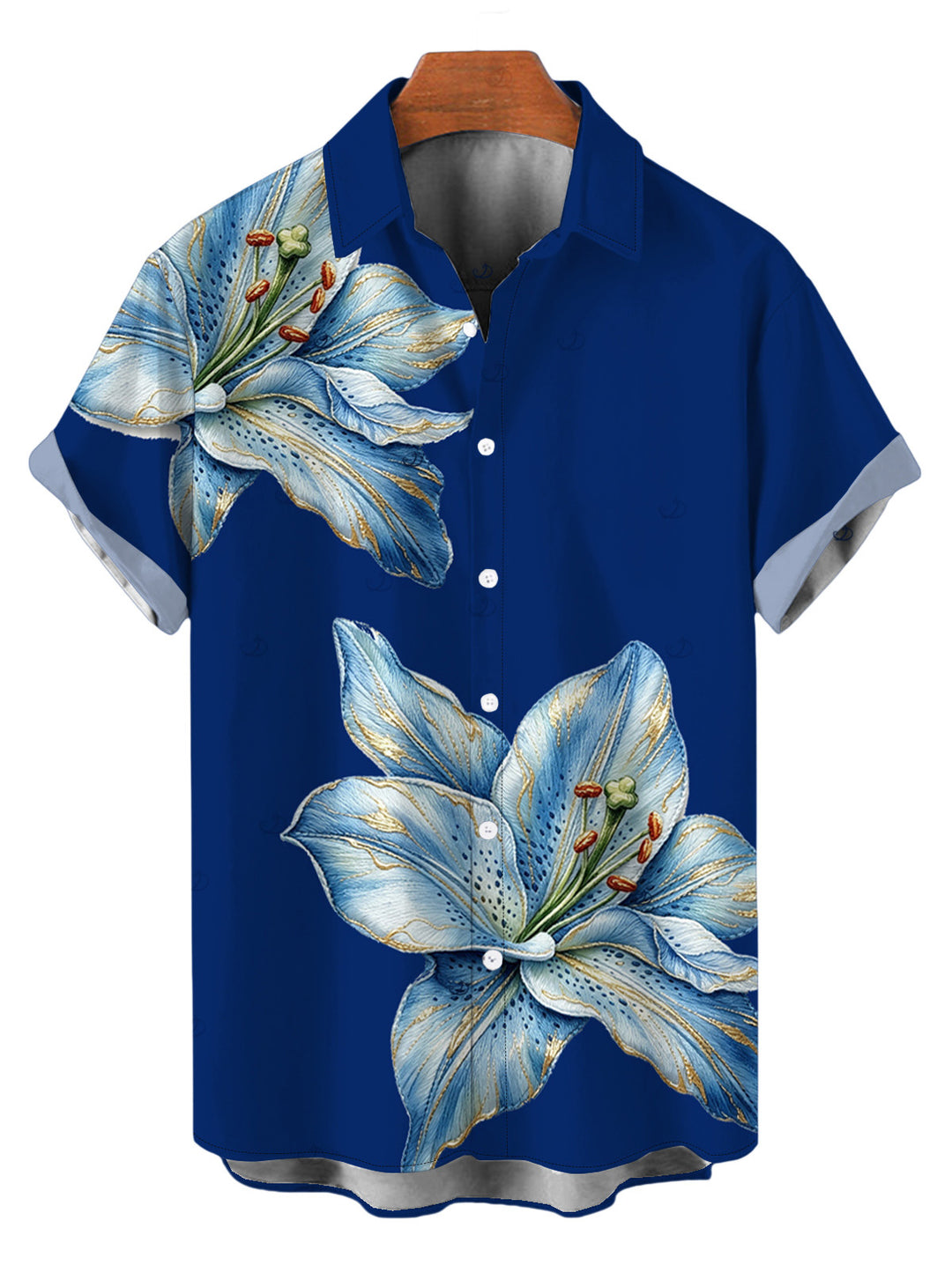 Men's Embroidery?Style Lily Floral Print Button Up Vacation Shirt