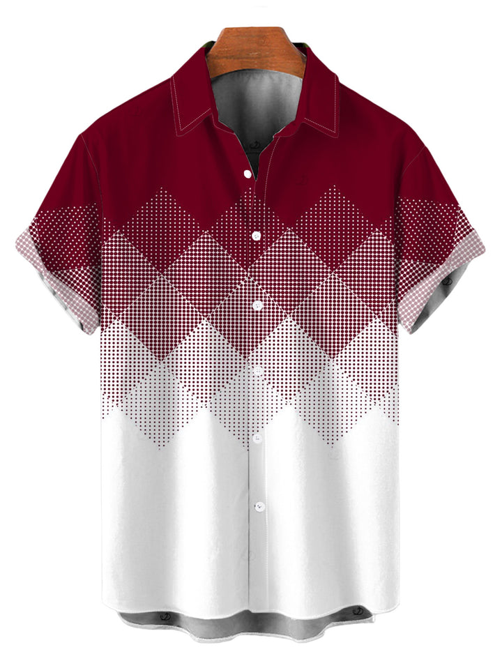 Men's Ombre Argyle Geometric Print Button Up Vacation Shirt