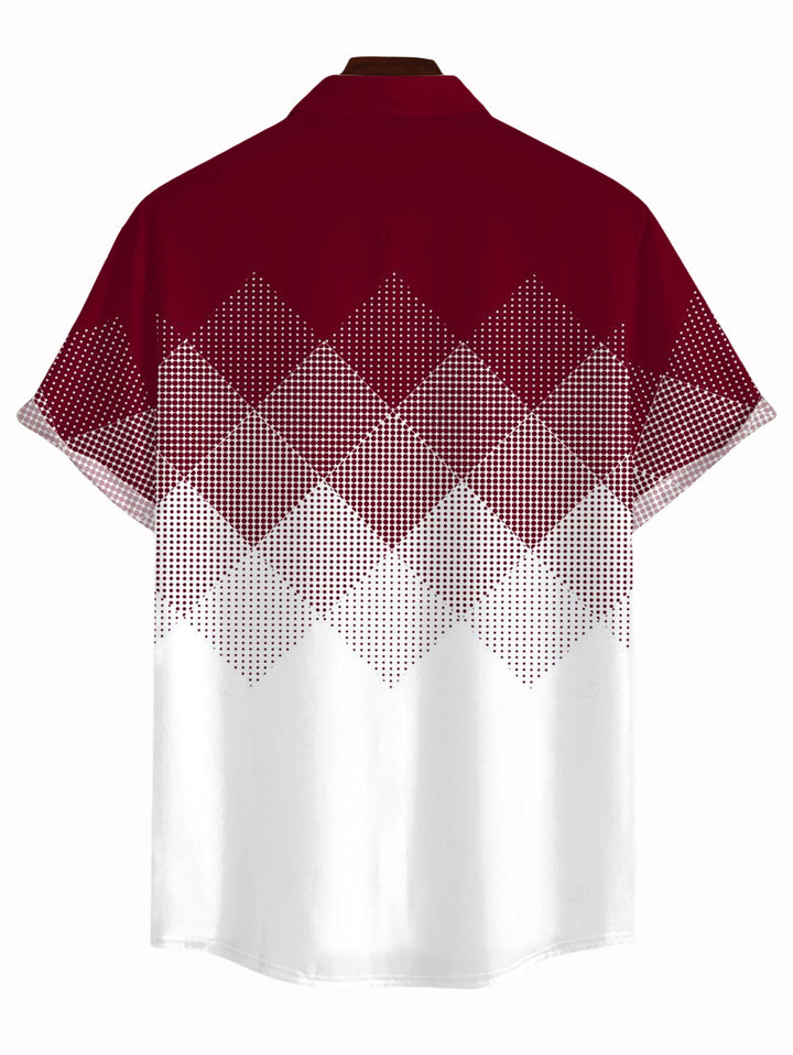 Men's Ombre Argyle Geometric Print Button Up Vacation Shirt