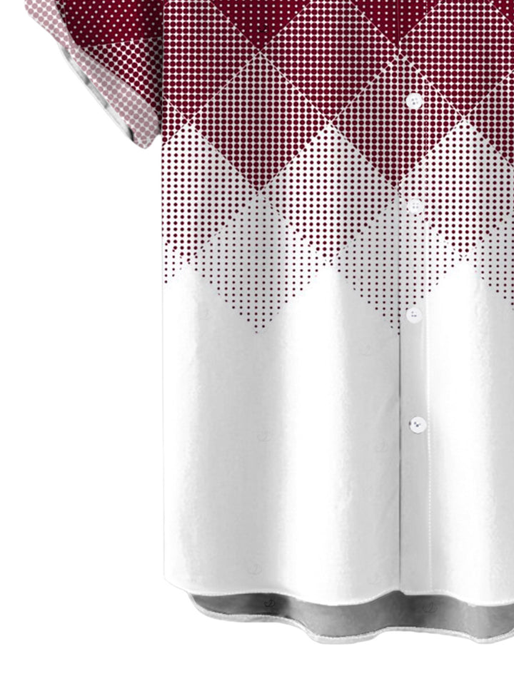 Men's Ombre Argyle Geometric Print Button Up Vacation Shirt