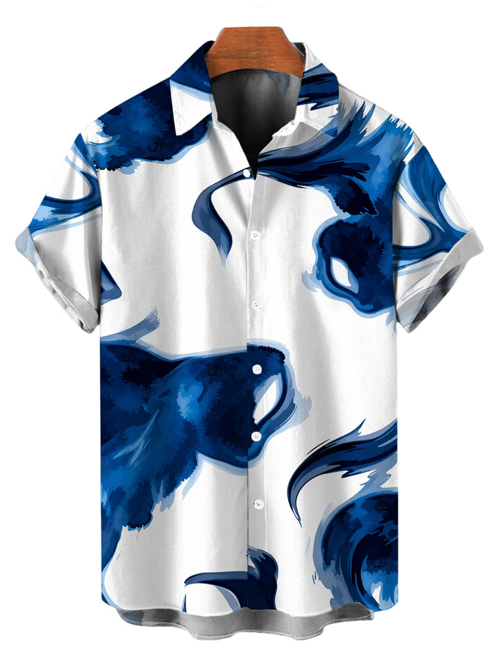 Men's Ink Painting Abstract Brush Print Button Up Vacation Shirt