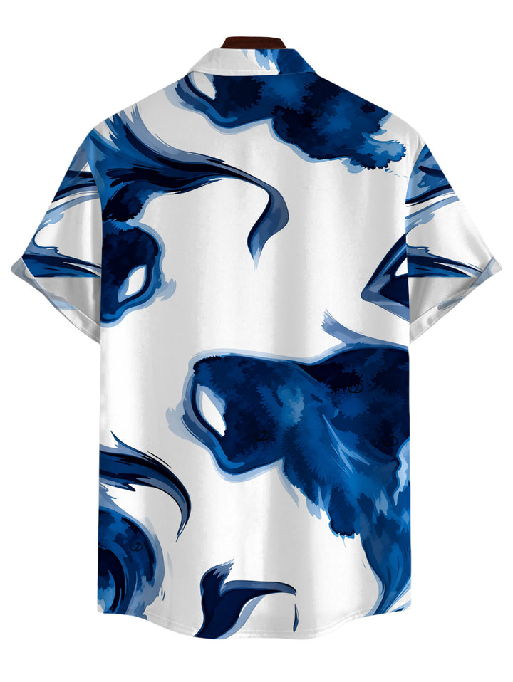 Men's Ink Painting Abstract Brush Print Button Up Vacation Shirt