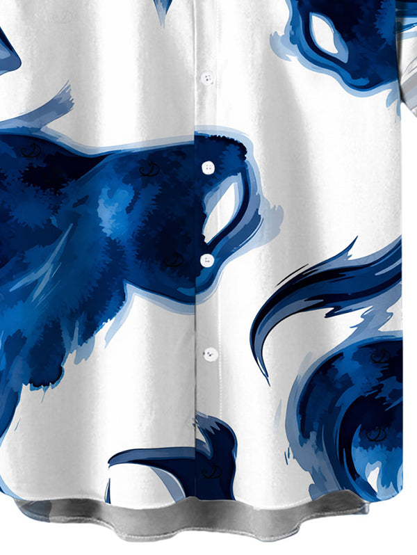 Men's Ink Painting Abstract Brush Print Button Up Vacation Shirt