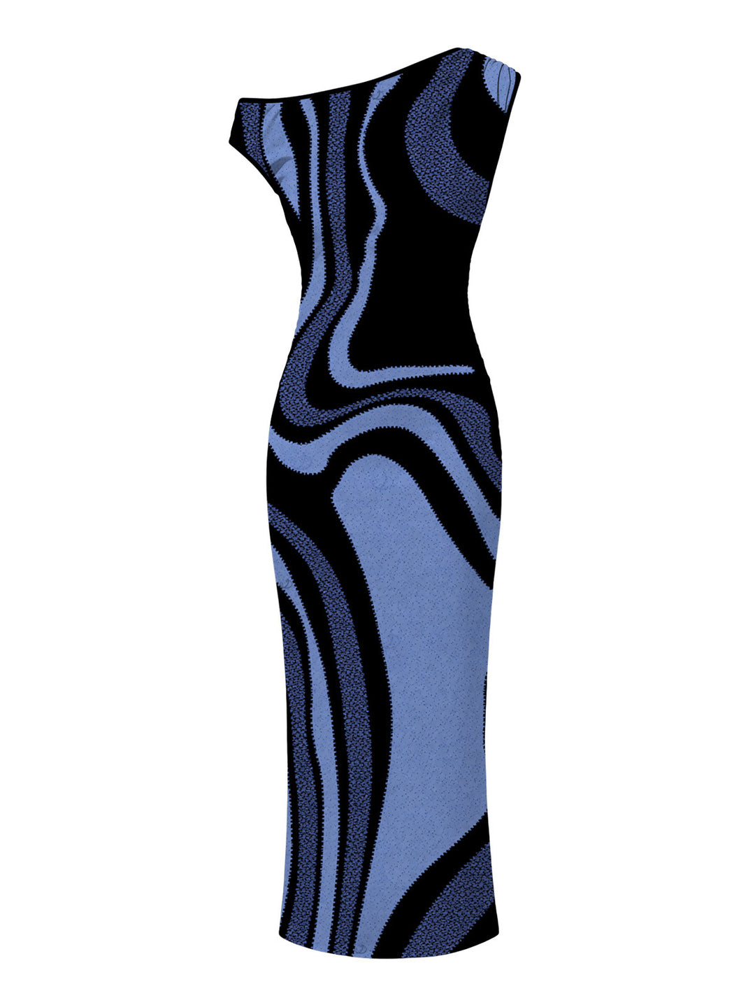 Colorblock Swirl Marble Print Ruched One Shoulder Mermaid Bodycon Vacation Dress