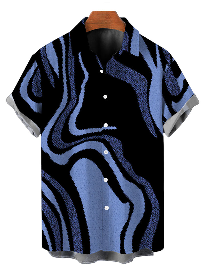 Men's Colorblock Swirl Marble Print Button Up Vacation Shirt