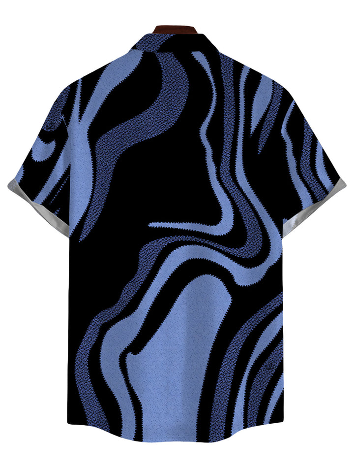 Men's Colorblock Swirl Marble Print Button Up Vacation Shirt