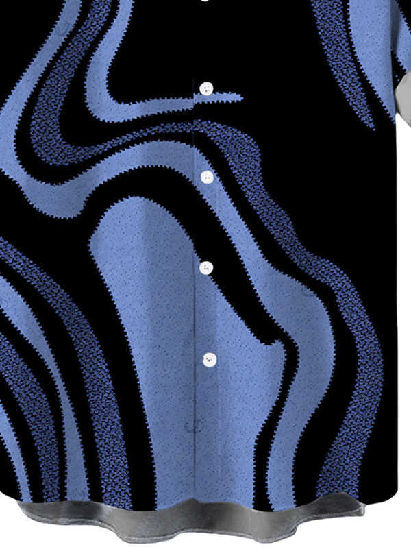 Men's Colorblock Swirl Marble Print Button Up Vacation Shirt