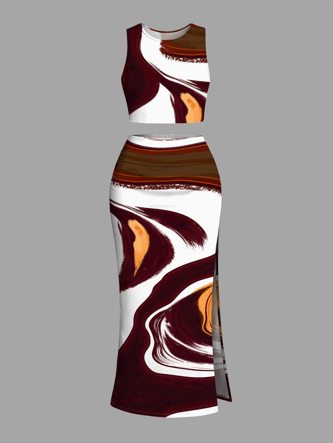 Fluid Art Print Tank Top High Slit Bodycon Skirt Vacation Women Outfit