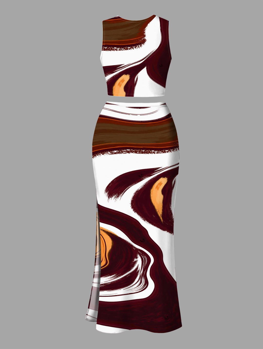 Fluid Art Print Tank Top High Slit Bodycon Skirt Vacation Women Outfit