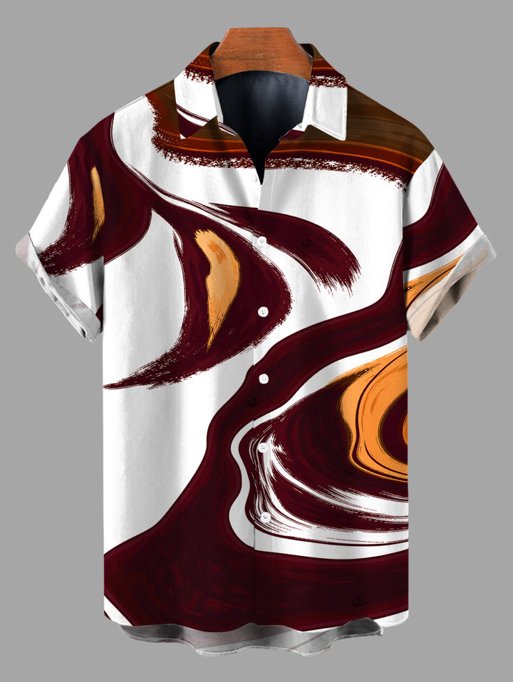 Men's Fluid Art Print Button Up Vacation Shirt