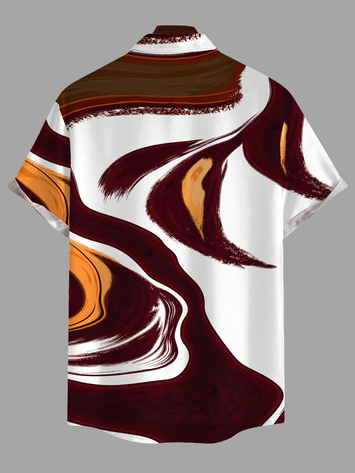 Men's Fluid Art Print Button Up Vacation Shirt