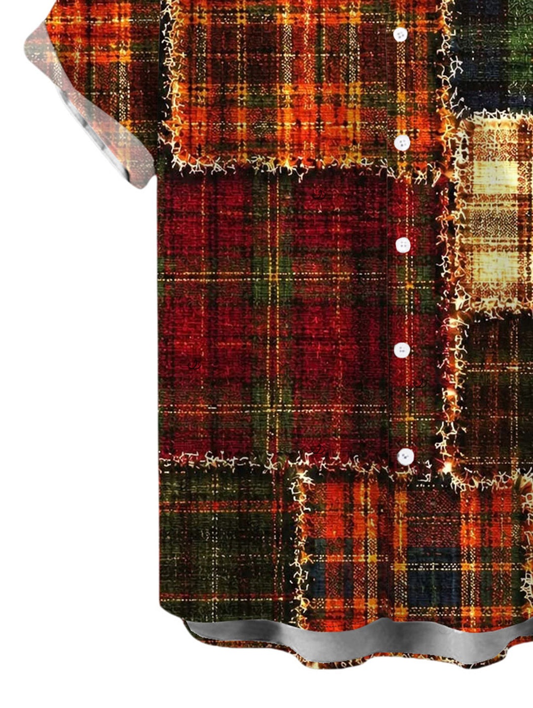Men's Vintage Plaid Patchwork Raw?Edge Patch Print Button Up Christmas Shirt