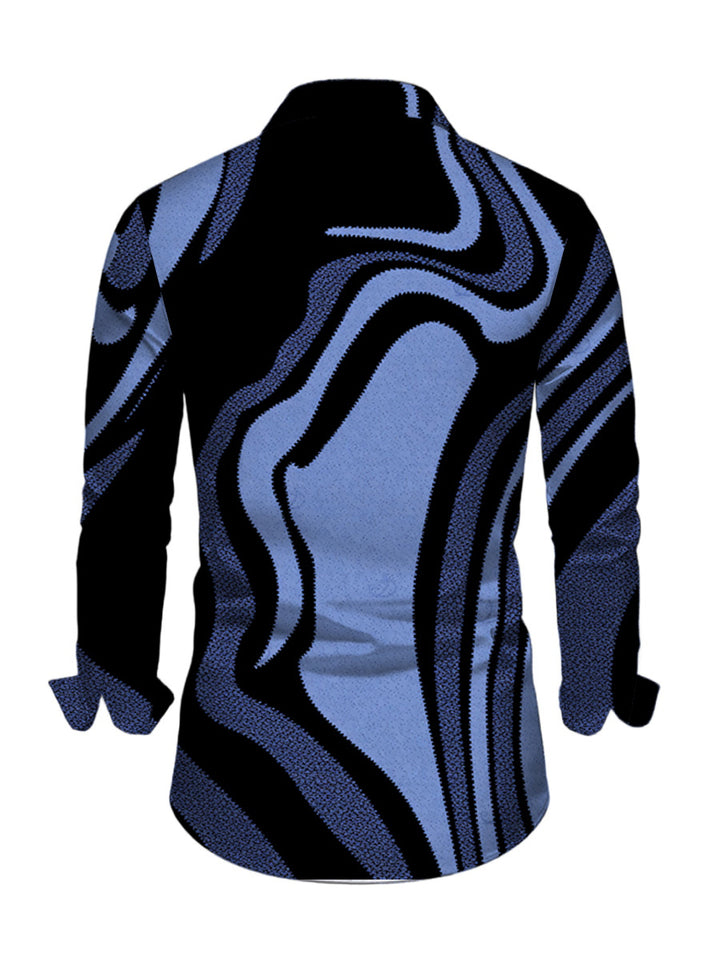 Men's Psychedelic Wave Print Button Up Long Sleeve Vacation Shirt