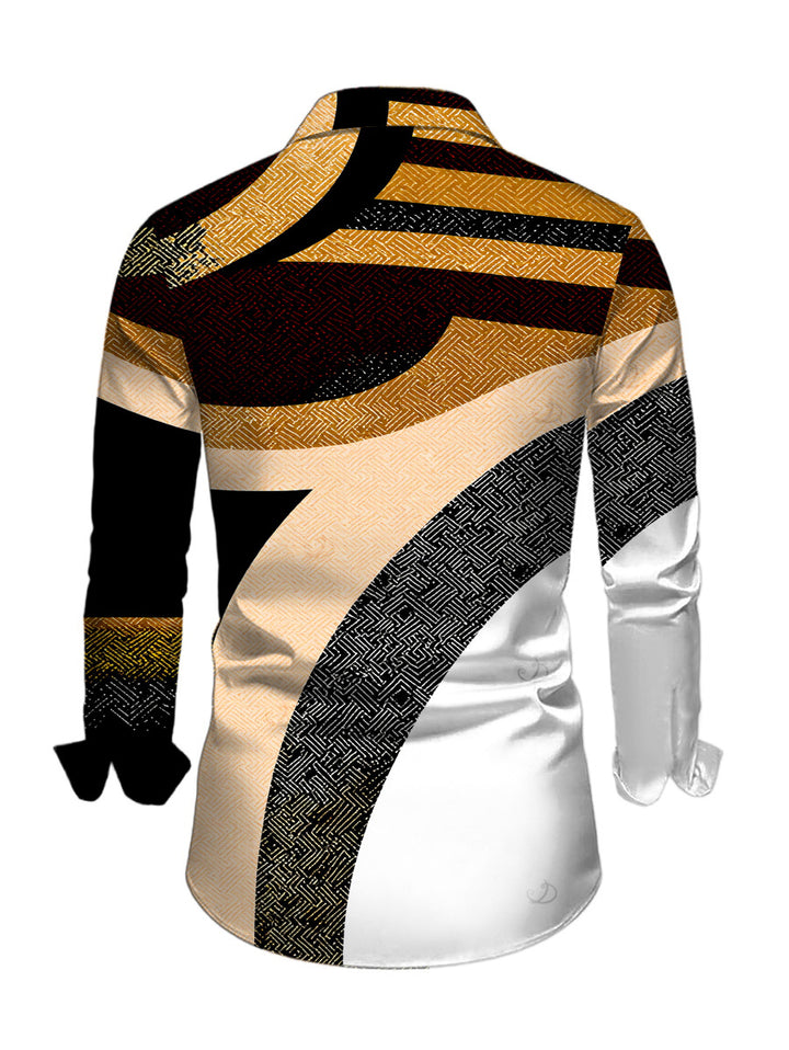 Men's Colorblock Geometric Patchwork Print Button Up Long Sleeve Vacation Shirt