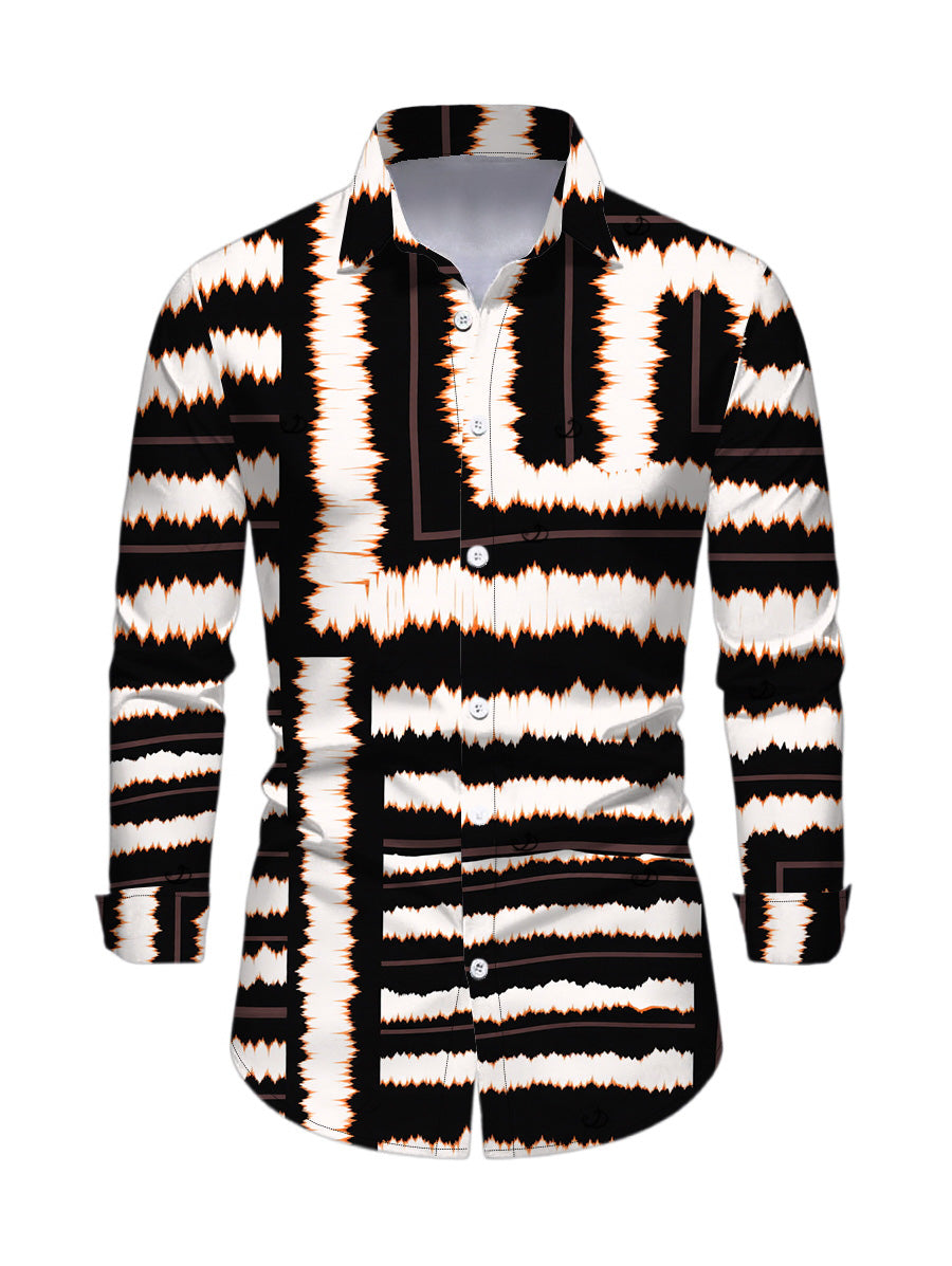 Men's Colorblock Tie Dye Striped Print Button Up Long Sleeve Vacation Shirt
