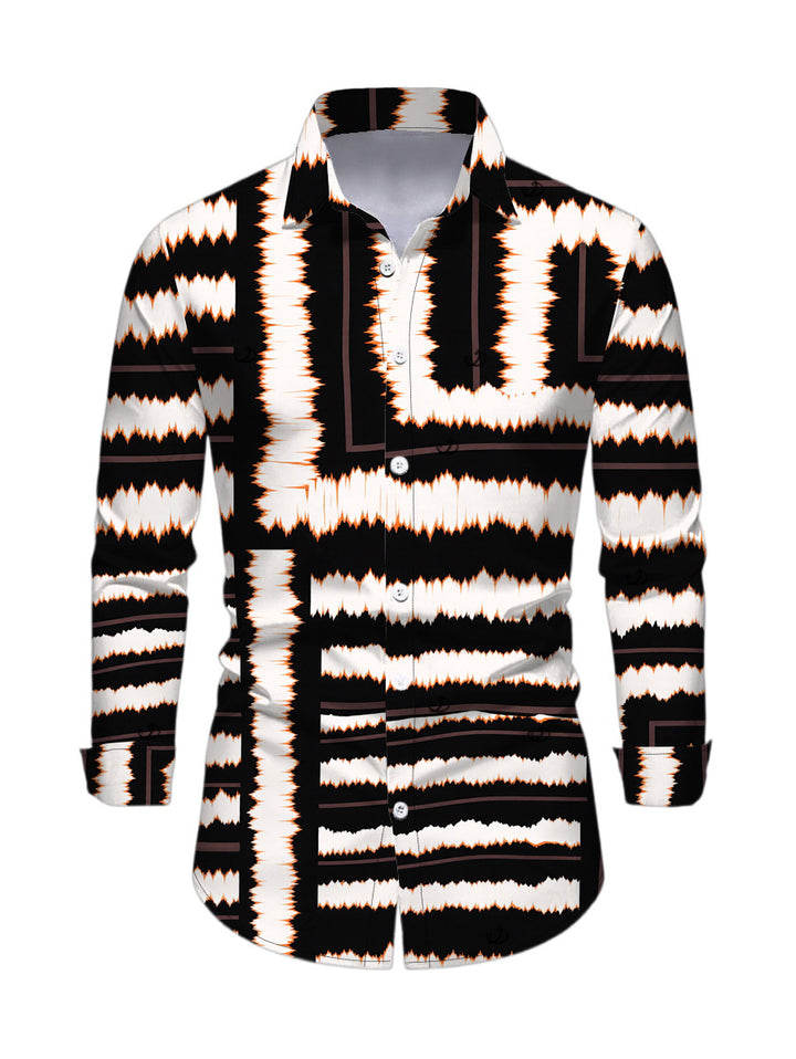 Men's Colorblock Tie Dye Striped Print Button Up Long Sleeve Vacation Shirt