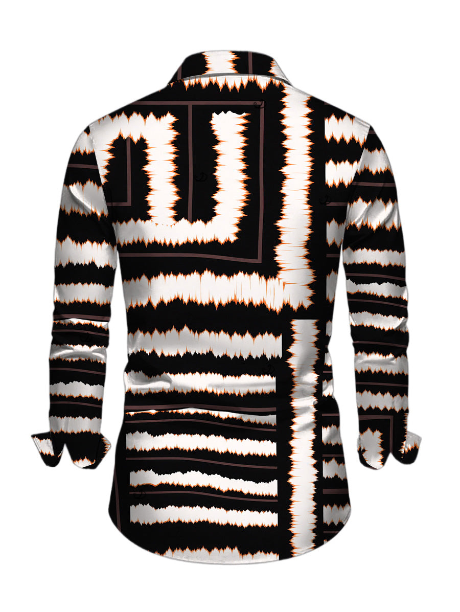 Men's Colorblock Tie Dye Striped Print Button Up Long Sleeve Vacation Shirt
