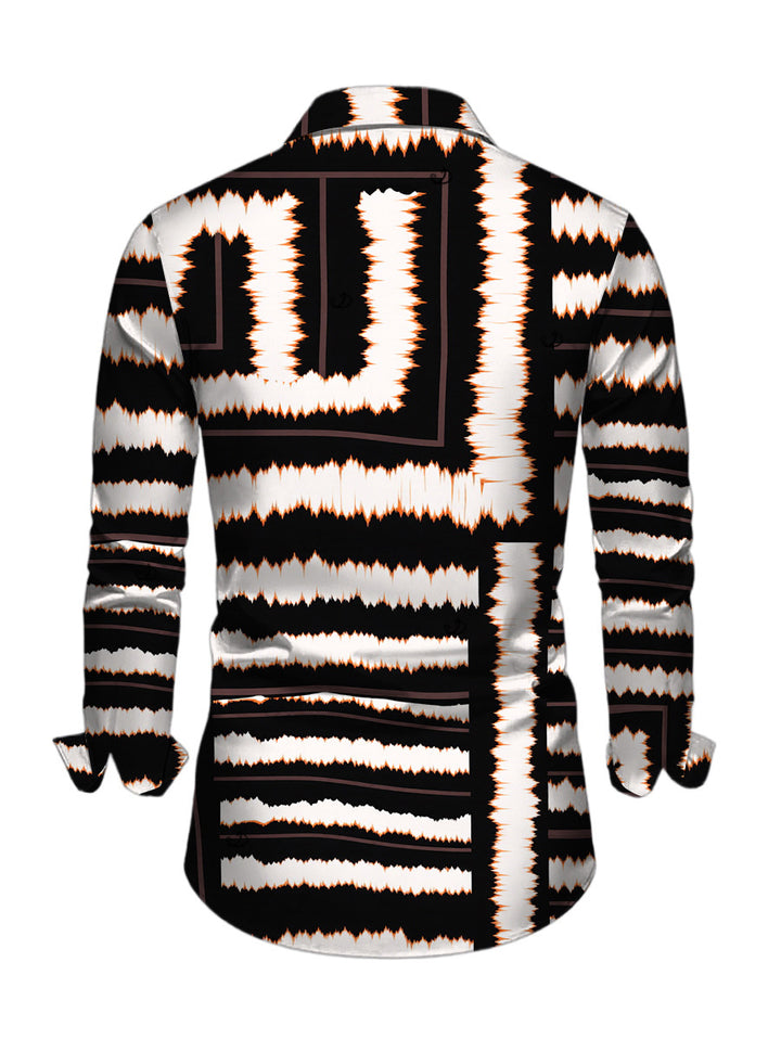 Men's Colorblock Tie Dye Striped Print Button Up Long Sleeve Vacation Shirt