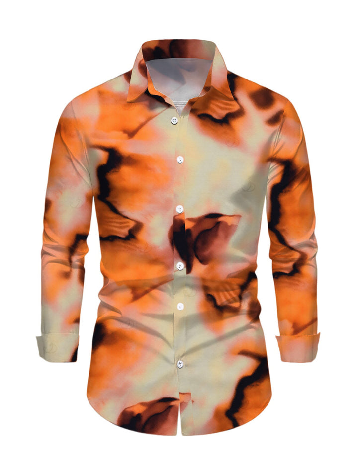 Men's Abstract Tie Dye Print Button Up Long Sleeve Vacation Shirt