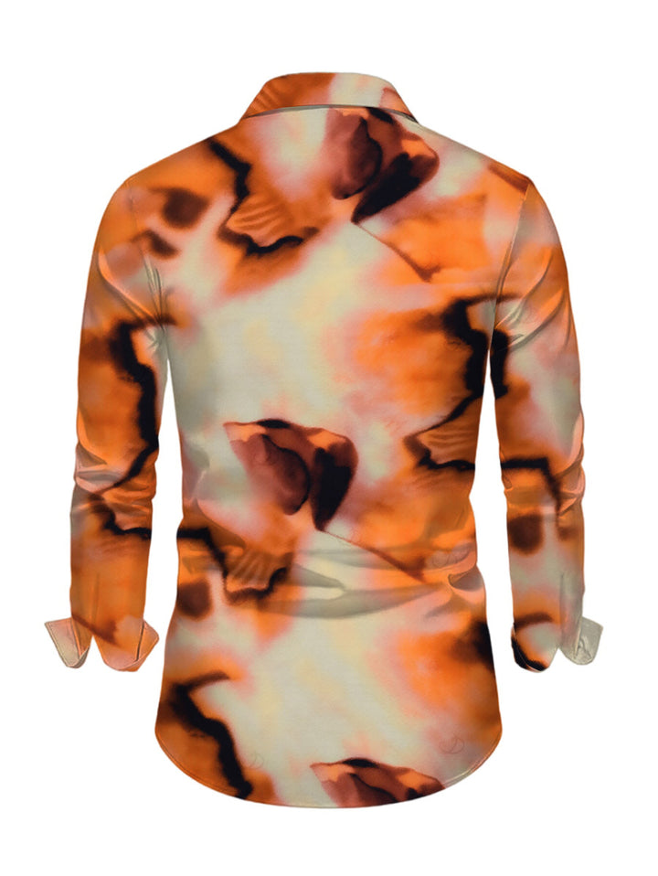 Men's Abstract Tie Dye Print Button Up Long Sleeve Vacation Shirt