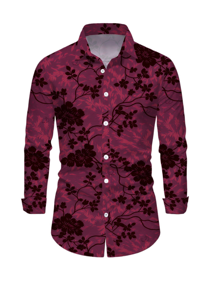 Men's Floral Leaf Print Button Up Long Sleeve Vintage Shirt