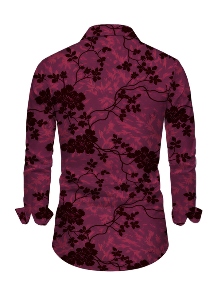 Men's Floral Leaf Print Button Up Long Sleeve Vintage Shirt