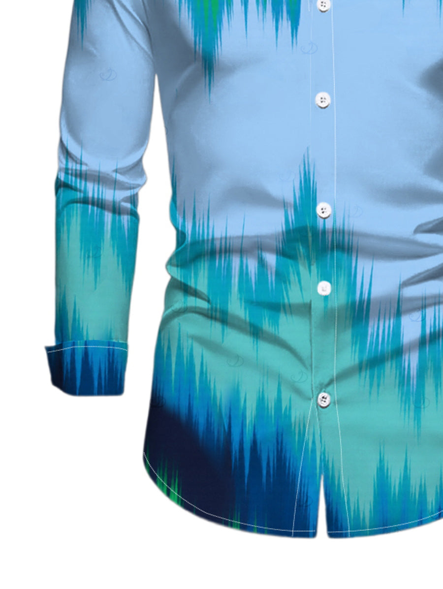 Men's Ombre Tie Dye Zig Zag Print Button Up Long Sleeve Vintage Vacation Shirt