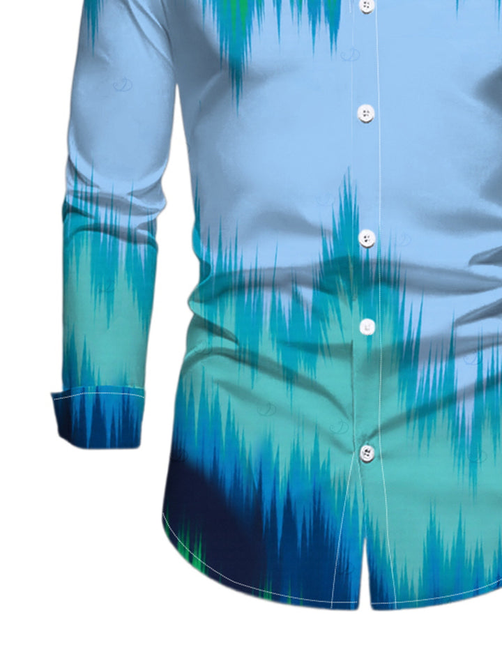 Men's Ombre Tie Dye Zig Zag Print Button Up Long Sleeve Vintage Vacation Shirt