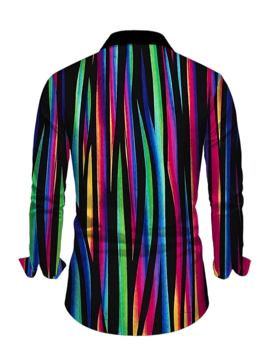 Men's Abstract Multicolor Striped Print Button Up Long Sleeve Vacation Shirt
