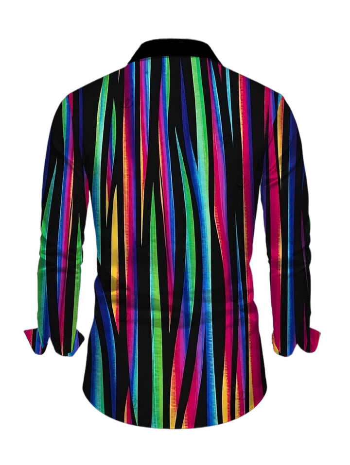 Men's Abstract Multicolor Striped Print Button Up Long Sleeve Vacation Shirt